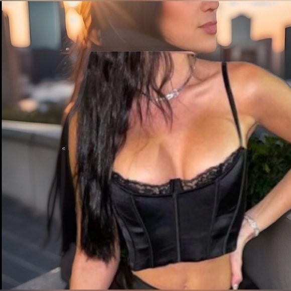 Eyelash Lace Built N Boning Zipper On Side Black Camisole Bustier Crop Corset - Picture 5 of 11